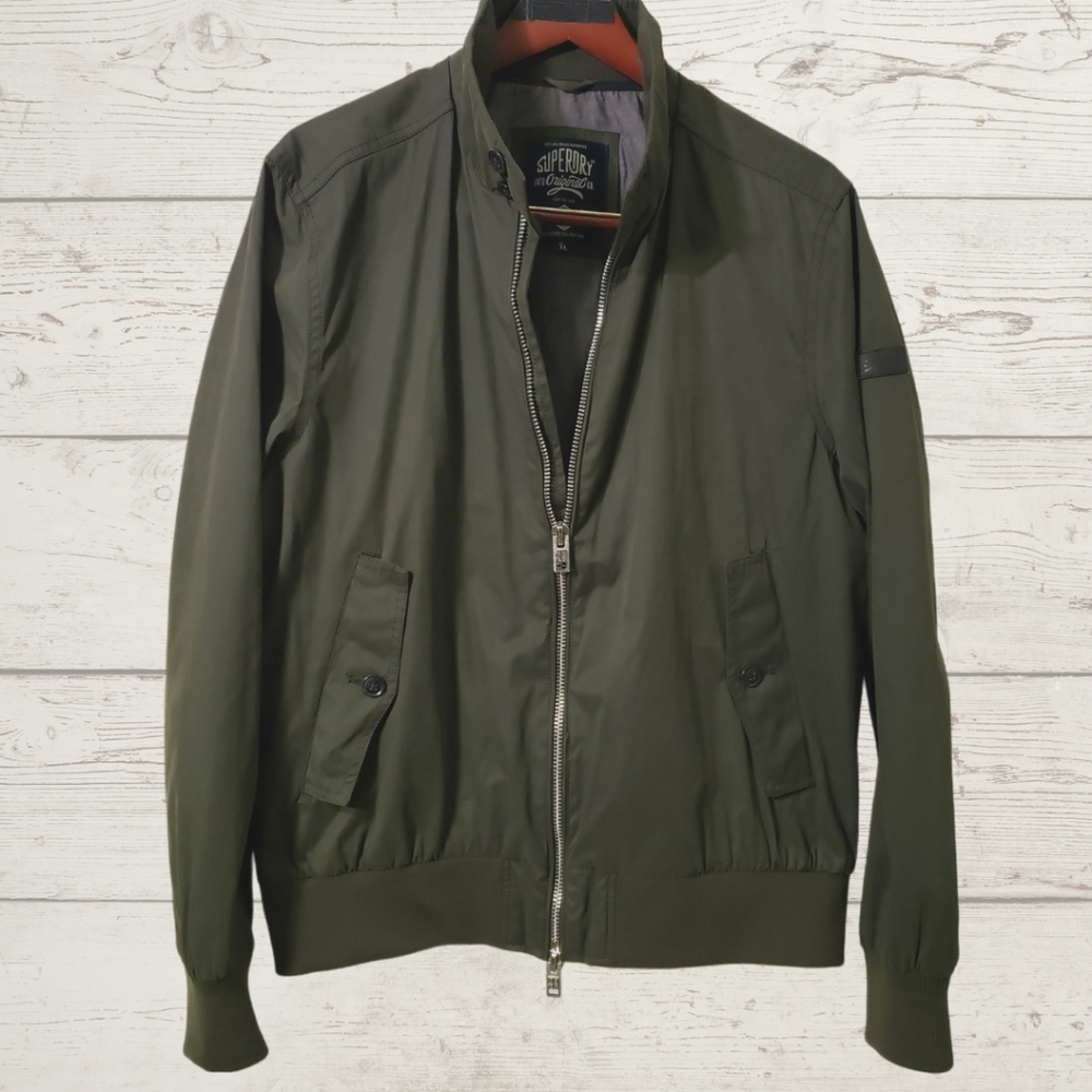 MINT - SUPERDRY Jacket Full Zip, Bomber, Varsity, XXL, Olive Green